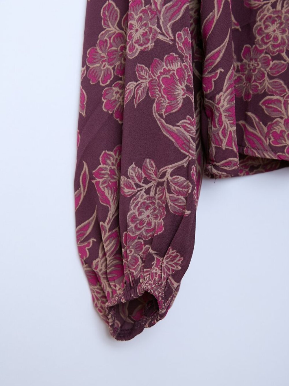 Evereve Mindie Tie Front Long Sleeve Floral Print Plum Lightweight Blouse Small - Picture 7 of 10